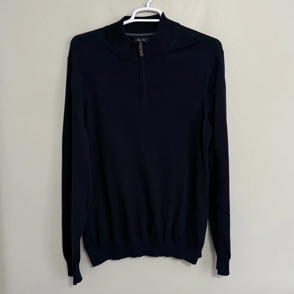 NEW Jos A Bank Mens 2XL Navy Blue Tailored Fit Pima Cotton 1/4 Zip Sweater